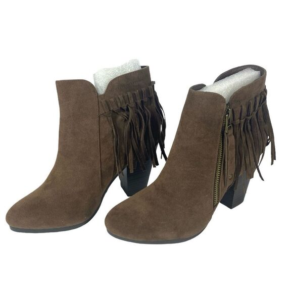Breckelles Women’s Faux Suede Brown Fringed Ankle Bootie 7.5 M Stacked Heel - Picture 7 of 7